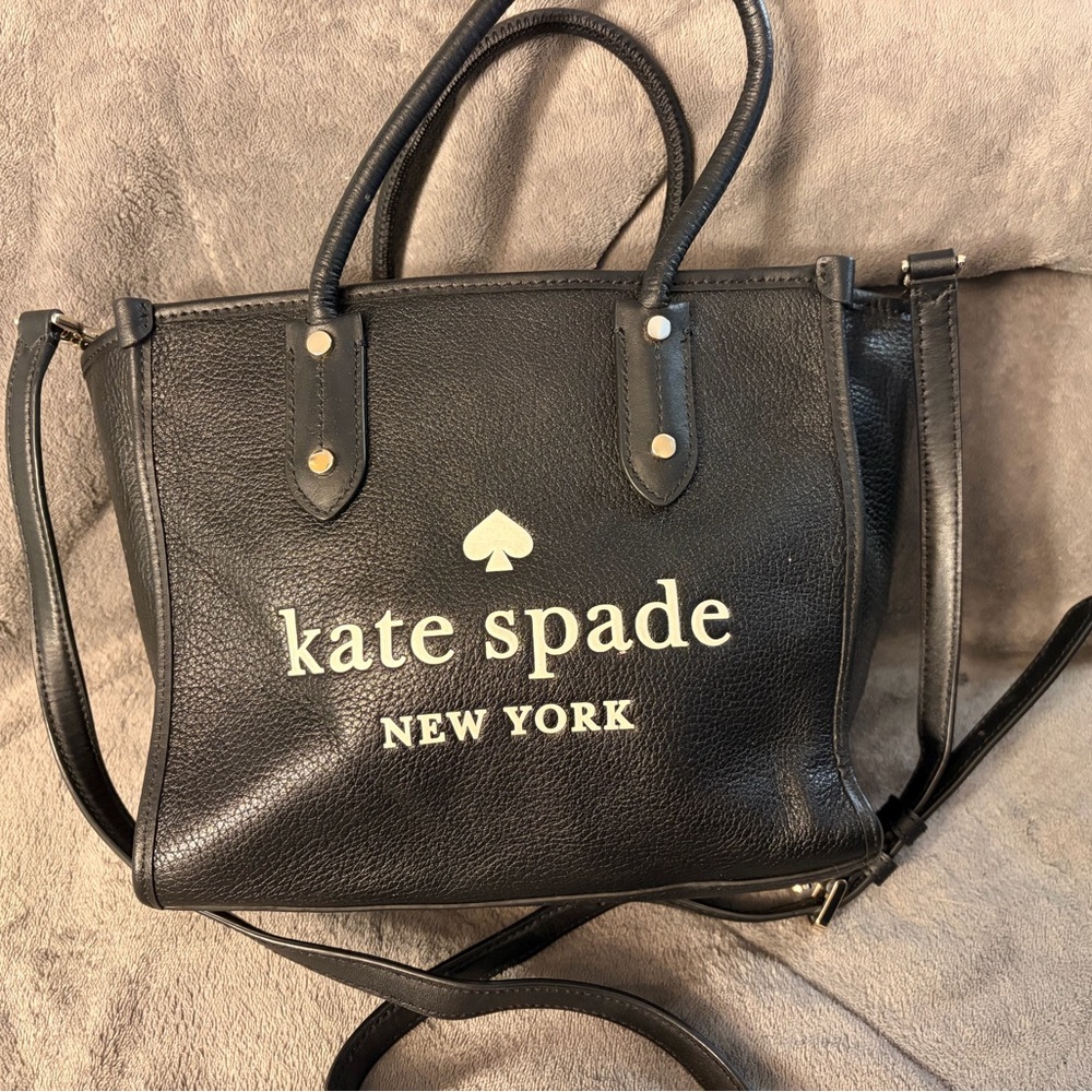 kate spade black leather logo satchel with crossbody strap